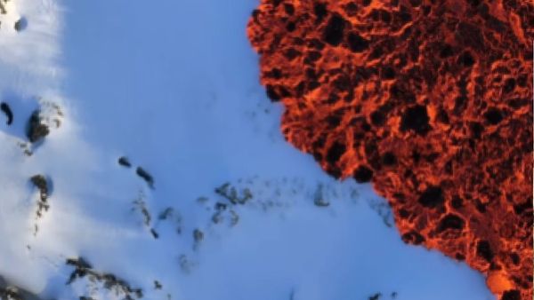 WATCH Video | Lava Meets Snow! Iceland's Baffling Viral Video Sparks AI Debate