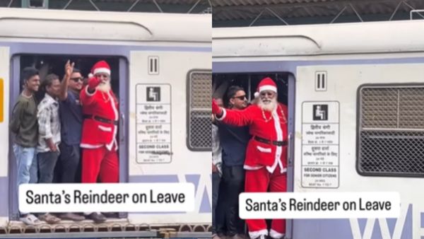 Mumbai Viral Video: Santa Claus Spotted Riding Local Train, Spreading Christmas Cheer | Watch