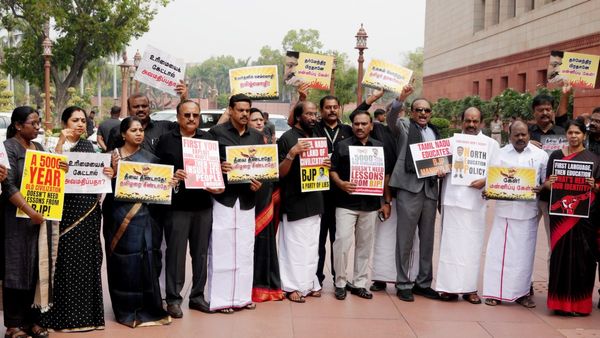 DMK MPs Wear Black Dress, Protest In Parliament Over Pradhan's Remarks On NEP, Three-Language Formula