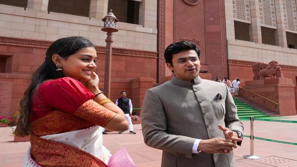 Tejasvi Surya Makes First Parliament Appearance With Wife Sivasri Skandaprasad