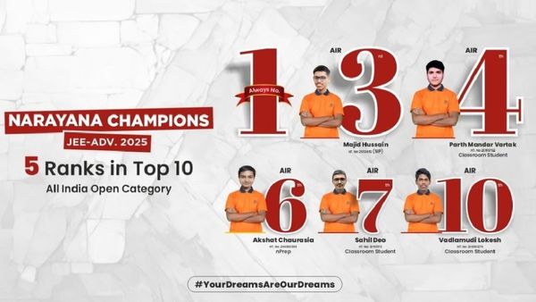 Narayana Students Shine With 5 Top 10 AIRs In JEE Advanced 2025
