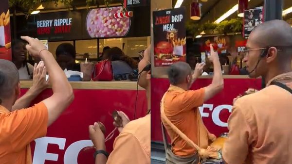 Viral Video: ISKCON Devotees Respond Peacefully After Youth Eats KFC Chicken At Pure-Veg Govinda’s