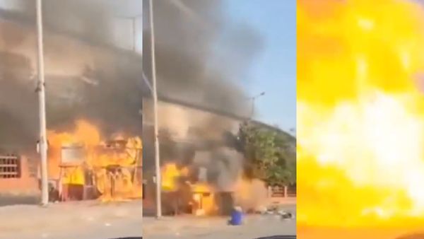 Viral Video: Gas Cylinder Explosion Outside Dwarka Sector 21 Metro Station Triggers Panic