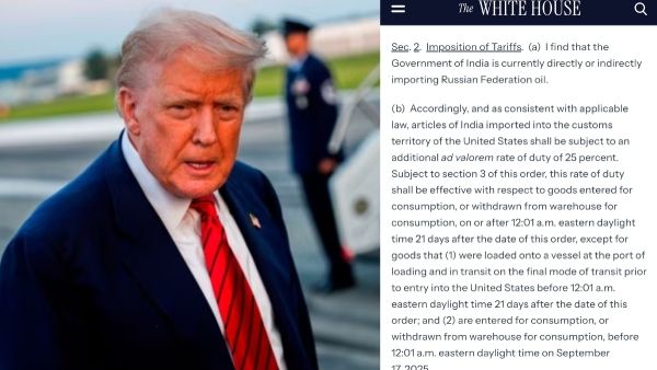 US President Donald Trump imposes Extra 25% Tariff On India Over Russian Oil, Total Levy 50%