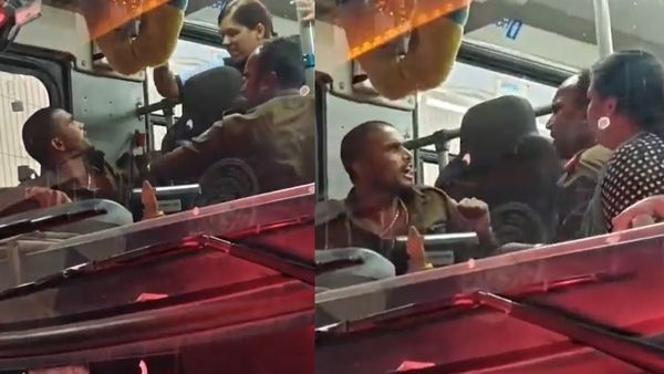 Bengaluru BMTC Bus Fight: Woman and Driver Trade Slaps in Heated Argument | Video Viral
