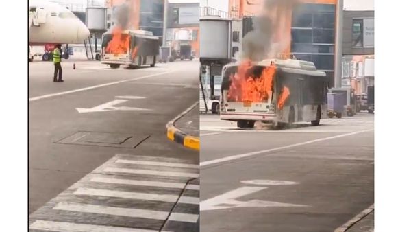 Bus Erupts in Flames Just Metres From Air India Aircraft at Delhi Airport’s T3