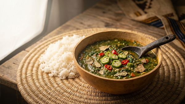 Gambian Superkanja Soup Recipe: A Traditional Green Gambian Stew with Meat or Smoked Fish