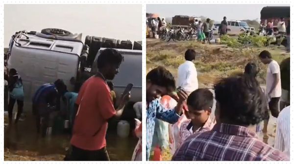 21,000 Litres of Ghee Spilled as Tirumala Tanker Overturns, Villagers Rush With Buckets - Watch