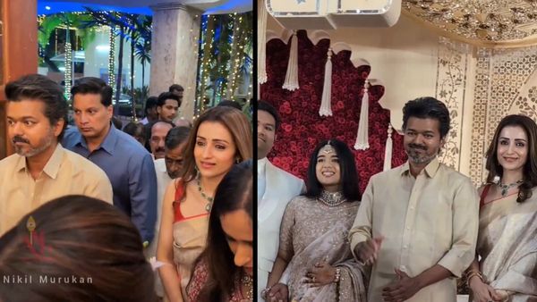 Vijay, Trisha Appear Together At AGS Kalpathi S. Suresh’s Son’s Wedding Reception