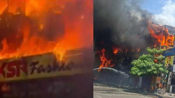 Massive Fire At KSR Fashions Near Maitrivanam Triggers Traffic Chaos In Hyderabad