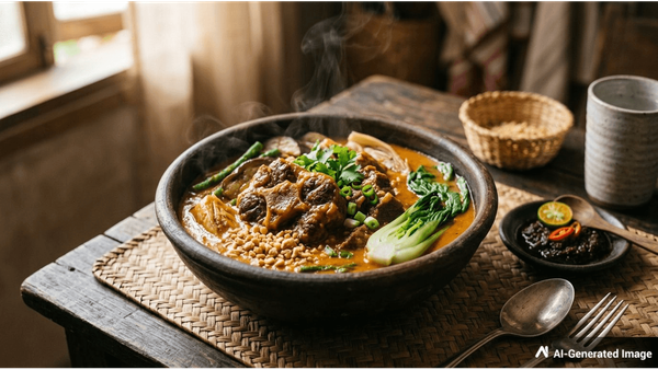 Kare-kare: authentic Filipino oxtail and vegetables in peanut sauce