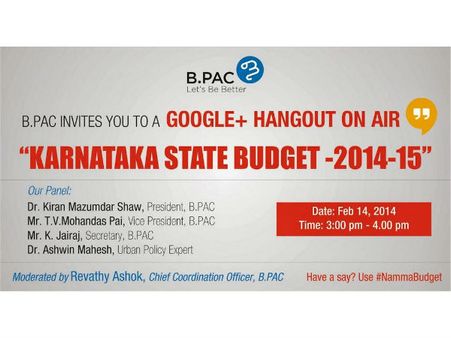 ಕರ್ನಾಟಕ ಬಜೆಟ್ : ಗೂಗಲ್+ನಲ್ಲಿ ಬಿಪ್ಯಾಕ್ ಹ್ಯಾಂಗೌಟ್