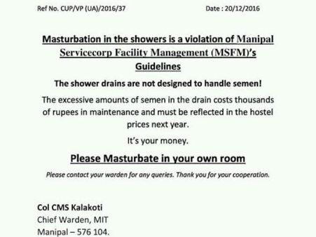 ಮಣಿಪಾಲ್ ಬಾಯ್ಸ್ ಹಾಸ್ಟೆಲ್ ನಲ್ಲಿ ಹಸ್ತಮೈಥುನ, ನೋಟಿಸ್