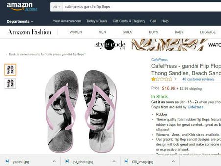 ಅಮೆಜಾನ್ ನಲ್ಲಿ ಮುಂದುವರಿದ ಗಾಂಧಿ ಭಾವಚಿತ್ರದ ಚಪ್ಪಲಿ ಮಾರಾಟ!