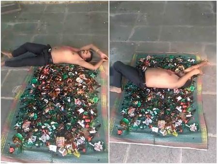 ತಾಲೂಕು ರಚನೆಯಾದ ಖುಷಿಯಲ್ಲಿ ಗಾಜಿನ ಚೂರುಗಳ ಮೇಲೆ ಉರುಳು ಸೇವೆ