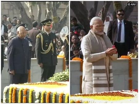 ರಾಜ್ ಘಾಟ್ ನ ಮಹಾತ್ಮಾ ಸಮಾಧಿಗೆ ಗಣ್ಯರೆಲ್ಲರ ಪುಷ್ಪನಮನ