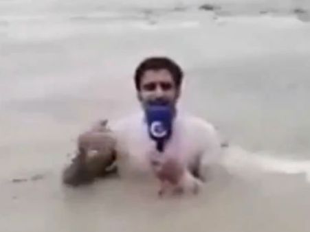 ಪ್ರವಾಹದ ನೀರಲ್ಲಿ ನಿಂತು ವರದಿ ಮಾಡಿದ ಪತ್ರಕರ್ತ: ವೈರಲ್ ವಿಡಿಯೋ