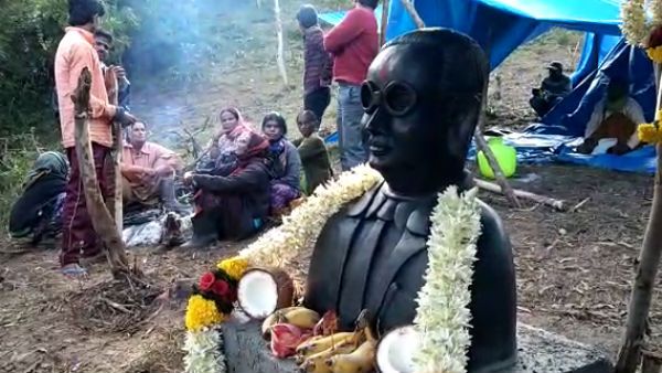 ಕಾಡಿನಿಂದ ಕದಲುತ್ತಿಲ್ಲ ಅಂಬೇಡ್ಕರ್ ಪ್ರತಿಮೆ; ಉಪ ಚುನಾವಣೆ ಎಫೆಕ್ಟ್?