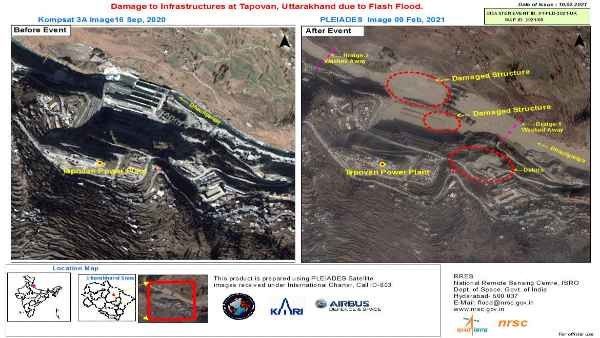 ಉತ್ತರಾಖಂಡ ಅನಾಹುತ: ಹಿಮಸ್ಫೋಟದ ಚಿತ್ರಗಳನ್ನು ಬಿಡುಗಡೆ ಮಾಡಿದ ಇಸ್ರೋ