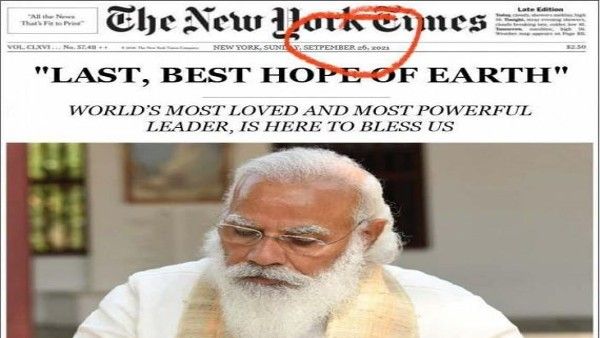 Fact Check: ನ್ಯೂಯಾರ್ಕ್ ಟೈಮ್ಸ್‌ ಮುಖಪುಟದಲ್ಲಿ ಮೋದಿ ಬಗ್ಗೆ ವರದಿ ಮಾಡಿಲ್ಲ