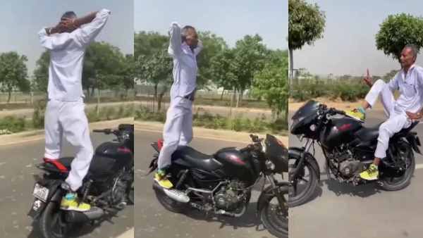 ವಿಡಿಯೋ: ಬೈಕ್‌ನಲ್ಲಿ 'ತೂಫಾನಿ ಚಾಚಾ'ನ ಸ್ಟಂಟ್