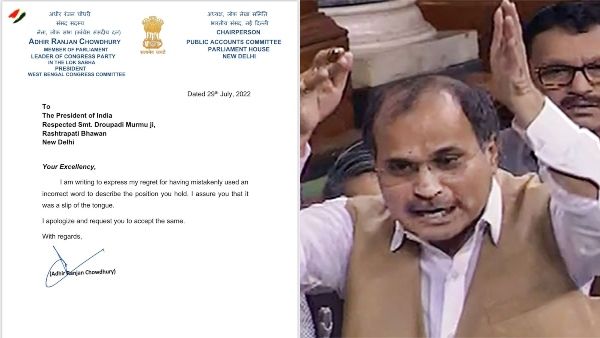 ರಾಷ್ಟ್ರಪತಿಗೆ ಪತ್ರ ಬರೆದು ಕ್ಷಮೆ ಕೋರಿದ ಅಧೀರ್ ರಂಜನ್ ಚೌಧರಿ