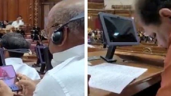 ವಿಧಾನಸಭೆಯಲ್ಲಿ ಬಿಜೆಪಿ ಶಾಸಕರ ಮೊಬೈಲ್ ಗೇಮ್, ತಂಬಾಕು ಸೇವನೆ: ವಿಡಿಯೋ ಹಂಚಿಕೊಂಡ ಎಸ್‌ಪಿ