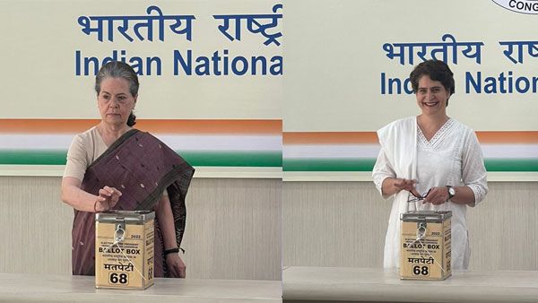 Congress President Election: ಎಐಸಿಸಿ ಕಚೇರಿಯಲ್ಲಿ ಸೋನಿಯಾ, ಪ್ರಿಯಾಂಕಾ ಮತದಾನ