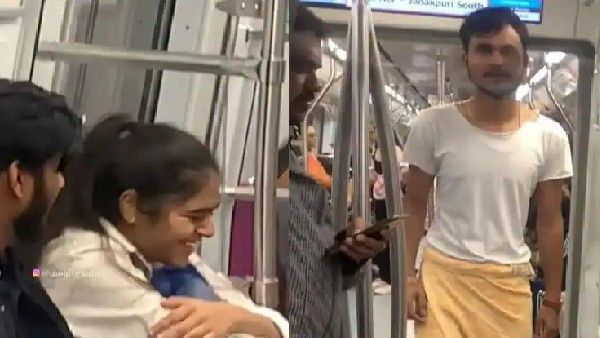 ವಿಡಿಯೋ: ಮೆಟ್ರೋದಲ್ಲಿ ಟವೆಲ್ ಕಟ್ಟಿಕೊಂಡು ಓಡಾಡಿದ ಯುವಕ