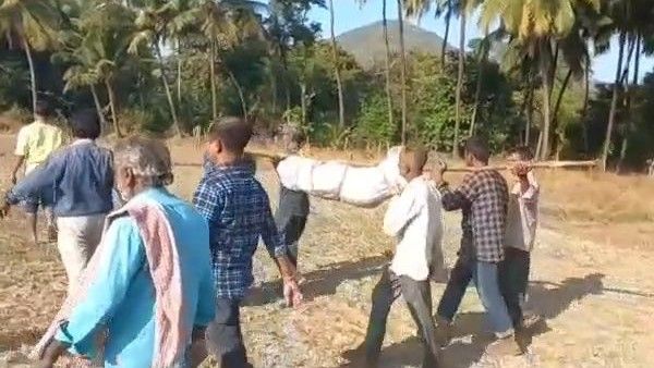 ರಸ್ತೆ ಇಲ್ಲದೆ ಬೆರಡೆ ಗ್ರಾಮಸ್ಥರ ಪರದಾಟ: 5 ಕಿ.ಮೀ ಕಾಲ್ನಡಿಗೆಯಲ್ಲಿ ಶವ ಸಾಗಾಟ