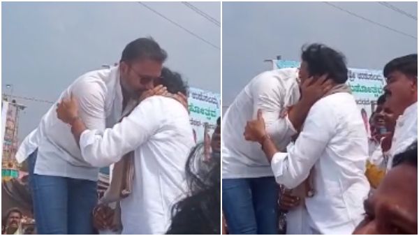 ಶ್ರೀರಾಮುಲುಗೆ ಮುತ್ತಿಟ್ಟ ಸಂತೋಷ್‌ ಲಾಡ್: ಅಚ್ಚರಿ ಮೂಡಿಸಿದ ಉಭಯ ನಾಯಕರ ನಡೆ