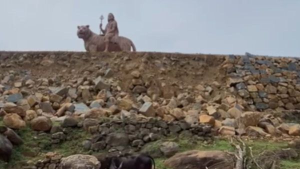 ಮಳೆ ಅವಾಂತರ: ಮಲೆ ಮಹದೇಶ್ವರ ಬೆಟ್ಟದ 108 ಅಡಿ ಮಾದಪ್ಪನ ಪ್ರತಿಮೆ ಬಳಿ ತಡೆಗೋಡೆ ಕುಸಿತ