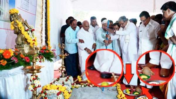 ಬೆಂಗಳೂರು: ಶೂ ಹಾಕಿಕೊಂಡು ಪೂಜೆ ಮಾಡಿದ ಸಿಎಂ ಸಿದ್ದರಾಮಯ್ಯ!