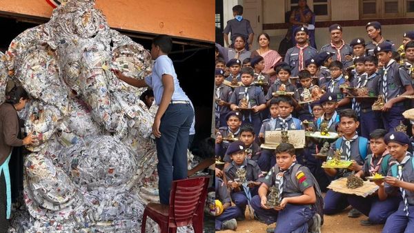ದಾವಣಗೆರೆ: ಪರಿಸರ ಸ್ನೇಹಿ ಗಣಪ ಮೂರ್ತಿಗಳನ್ನು ತಯಾರಿಸಿ ಉತ್ತಮ ಸಂದೇಶ ಸಾರಿದ ಶಾಲಾ ಮಕ್ಕಳು