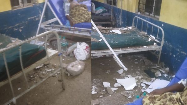 ದಾವಣಗೆರೆ ಜಿಲ್ಲಾಸ್ಪತ್ರೆಯ ಮೇಲ್ಛಾವಣಿ ಕುಸಿತ, ದಿಕ್ಕಾಪಾಲಾಗಿ ಓಡಿದ ರೋಗಿಗಳು