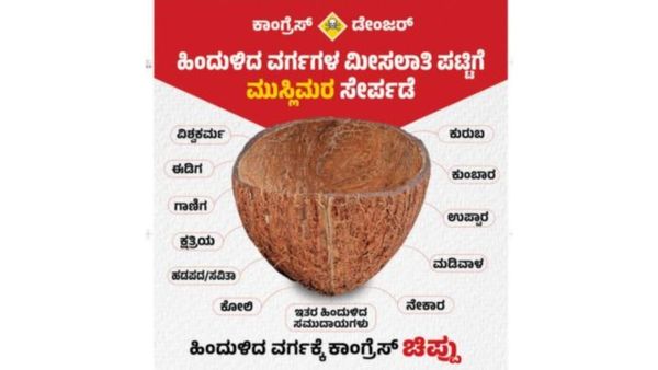 ಮುಸ್ಲಿಮರಿಗೆ ಮೀಸಲಾತಿ ಸ್ಥಾನ ಕೊಡಲಿರುವ ಕಾಂಗ್ರೆಸ್‌ನಿಂದ ಒಬಿಸಿಯವರಿಗೆ ಚಿಪ್ಪು: ಬಿಜೆಪಿ ವಾಗ್ದಾಳಿ