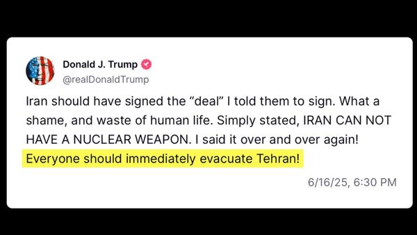 ಇಸ್ರೇಲ್ - ಇರಾನ್ ನಡುವಿನ ಯುದ್ಧದ ಬಗ್ಗೆ ಮಹತ್ವ ಟ್ವೀಟ್ ಮಾಡಿದ ಡೊನಾಲ್ಡ್‌ ಟ್ರಂಪ್!