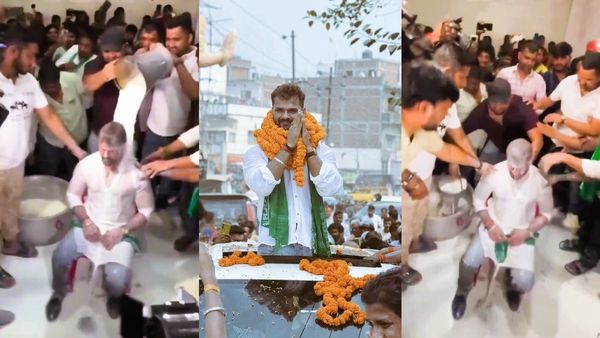 400 ಲೀಟರ್‌ ಹಾಲು, ₹5 ಲಕ್ಷ ನಾಣ್ಯಗಳಿಂದ ಅಭ್ಯರ್ಥಿಗೆ ಅಭಿಷೇಕ, ವಿಡಿಯೋ ವೈರಲ್‌