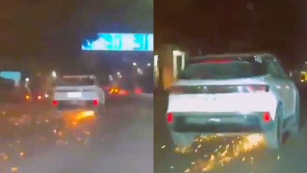 ಮದ್ಯದ ಅಮಲಿನಲ್ಲಿ ಡಿಕ್ಕಿ, ರೋಡಲ್ಲಿ ಬೆಂಕಿ, ಬುಲೆಟ್‌ ಬೈಕ್‌ ಅನ್ನು ಅರ್ಧ ಕಿ.ಮೀ ಎಳೆದೊಯ್ದ ಕಾರು