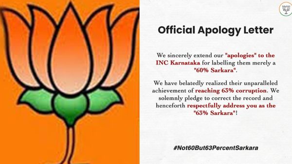 Bjp Sorry: ಕಾಂಗ್ರೆಸ್ ಪಕ್ಷಕ್ಕೆ ಕ್ಷಮಿಸಿ ಅದು 60% ಅಲ್ಲ; 63% ಎಂದ ಬಿಜೆಪಿ!