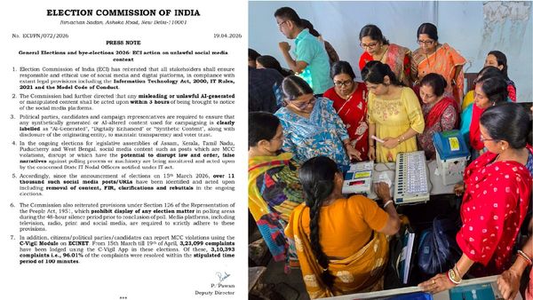 Election: ಉಪ - ಪಂಚರಾಜ್ಯ ಚುನಾವಣೆ: ಸೋಷಿಯಲ್ ಮೀಡಿಯಾ ಮೇಲೆ ECI ಕಣ್ಣಿಟ್ಟು, AI ವಿಷಯಕ್ಕೆ ಕಠಿಣ ಕ್ರಮ - ಈ ತಪ್ಪು ಮಾಡಬೇಡಿ