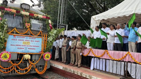 ಯಲಹಂಕ–ಅರಸೀಕೆರೆ ಮೆಮು ರೈಲು ಸಂಚಾರಕ್ಕೆ ವಿ.ಸೋಮಣ್ಣ ಚಾಲನೆ; ತಿಪಟೂರು ಮಂದಿಗೂ ದೊಡ್ಡ ಗುಡ್‌ನ್ಯೂಸ್‌