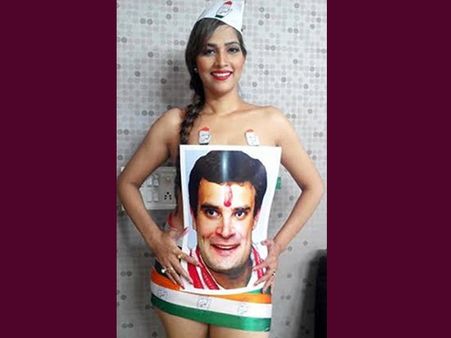 രാഹുലിന് വേണ്ടി നടി കോണ്‍ഗ്രസ് പതാകയുടുത്തു