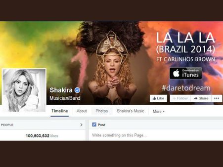 പത്തുകോടി ഫേസ്ബുക്ക് ലൈക്ക്; ഷാക്കിറയ്ക്ക് റെക്കോര്‍ഡ്