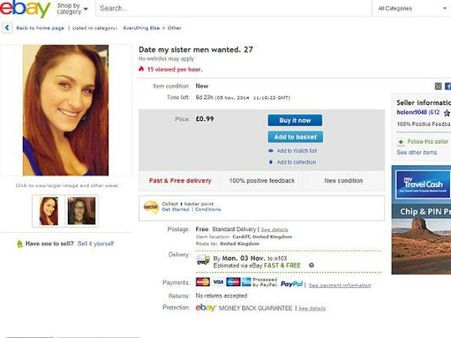 സഹോദരിക്ക് കാമുകനെ വേണമെന്നറിച്ച് ഇ ബേയില്‍ സഹോദരന്റെ പരസ്യം