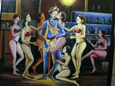 ബിക്കിനിയിട്ട ഗോപികമാര്‍.. മുസ്ലീം ചിത്രകാരന്റെ ശ്രീകൃഷ്ണ ചിത്രം വിവാദത്തില്‍