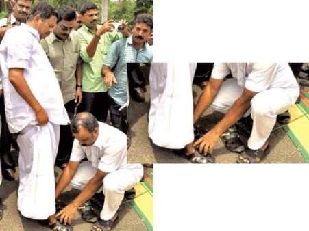 ഡ്രൈവറെക്കൊണ്ട് ചെരുപ്പഴിപ്പിച്ച് സ്പീക്കര്‍ എന്‍ ശക്തന്‍... ഇത് കേരളത്തില്‍ തന്നെയോ?