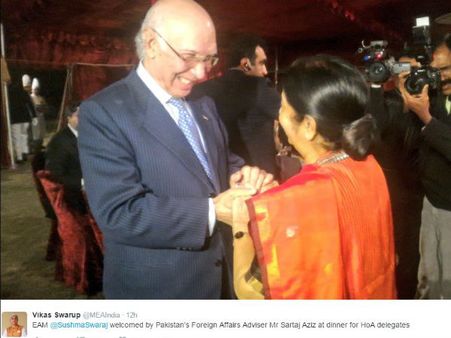 സുഷമാ സ്വരാജും സര്‍താജ് അസീസും തമ്മിലുള്ള കൂടിക്കാഴ്ച : ഉന്നയിക്കുന്ന പ്രധാന വിഷയം കേട്ട് ഞെട്ടേണ്ട