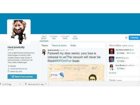 പ്രിയ സീനിയറിന് സ്നേഹത്തോടെ...ഓം പുരിയുടെ അപൂർവ്വ ചിത്രവുമായി റസൂൽ പൂക്കുട്ടി