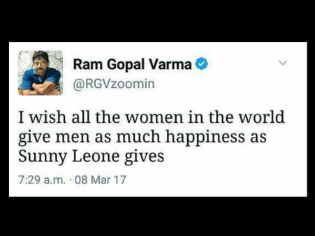 പെണ്ണുങ്ങളേ... സണ്ണി ലിയോണിനെ പോലെ ആണുങ്ങളെ സന്തോഷിപ്പിയ്ക്കൂ!!!രാംഗോപാൽ വർമ്മയുടെ ട്വീറ്റ്...